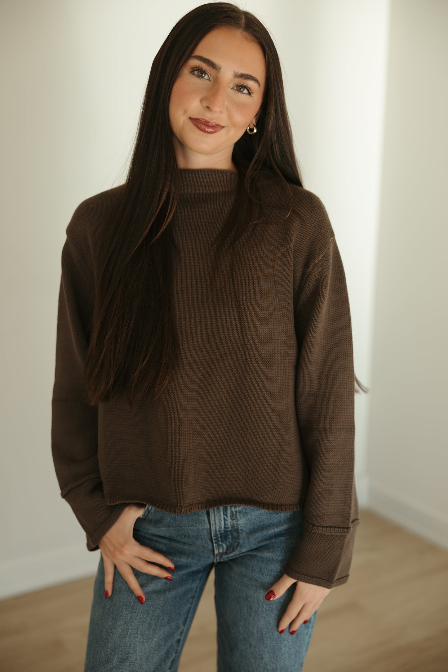 Brown Basic Long Sleeve Sweater