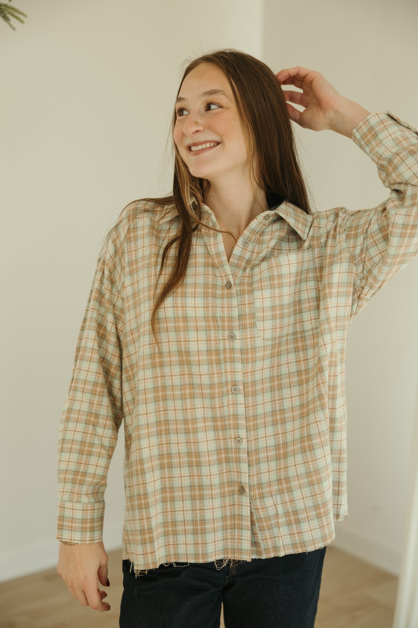 Plaid Raw Edge Button Down