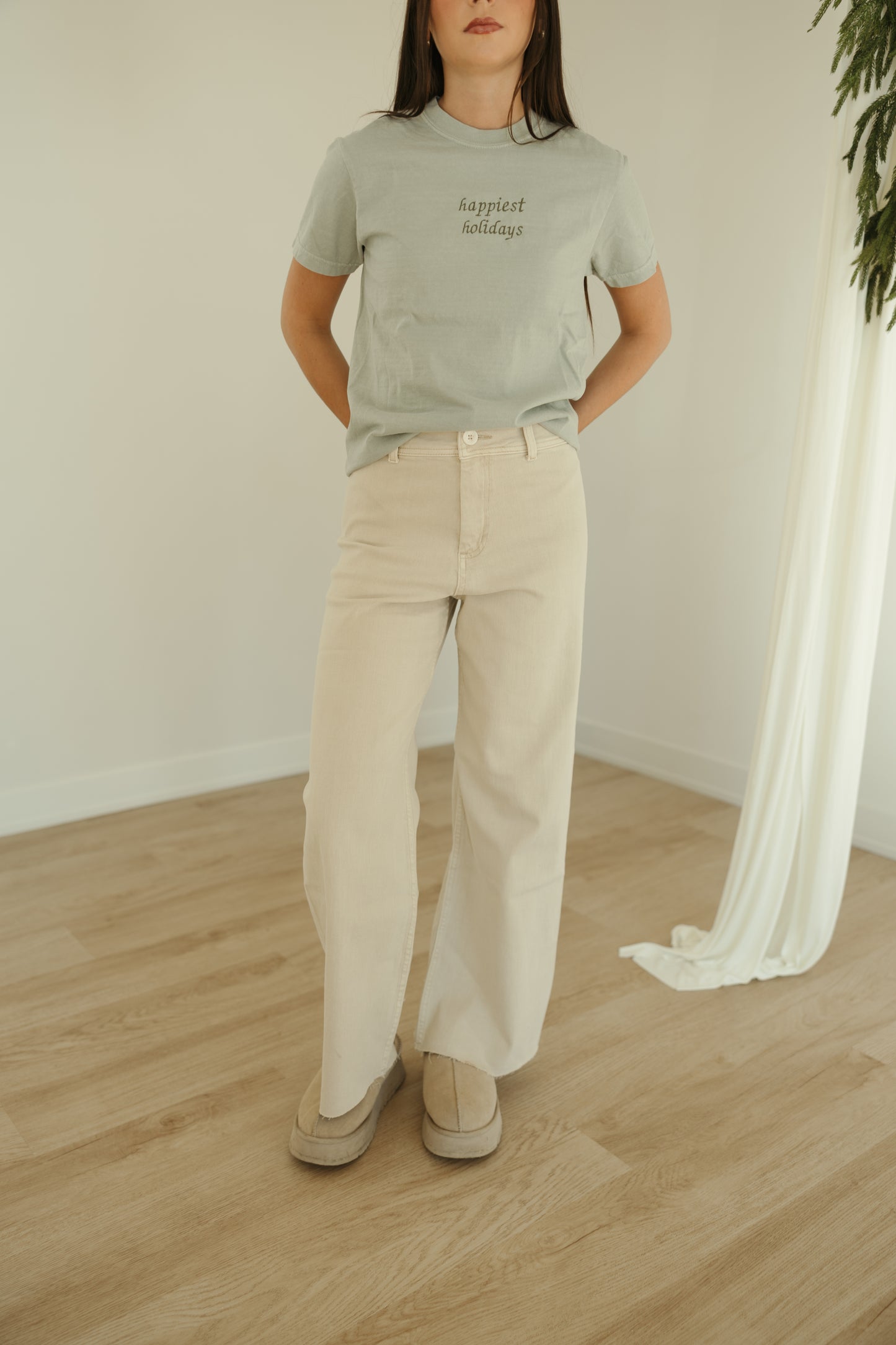 Beige Wide Leg Pants