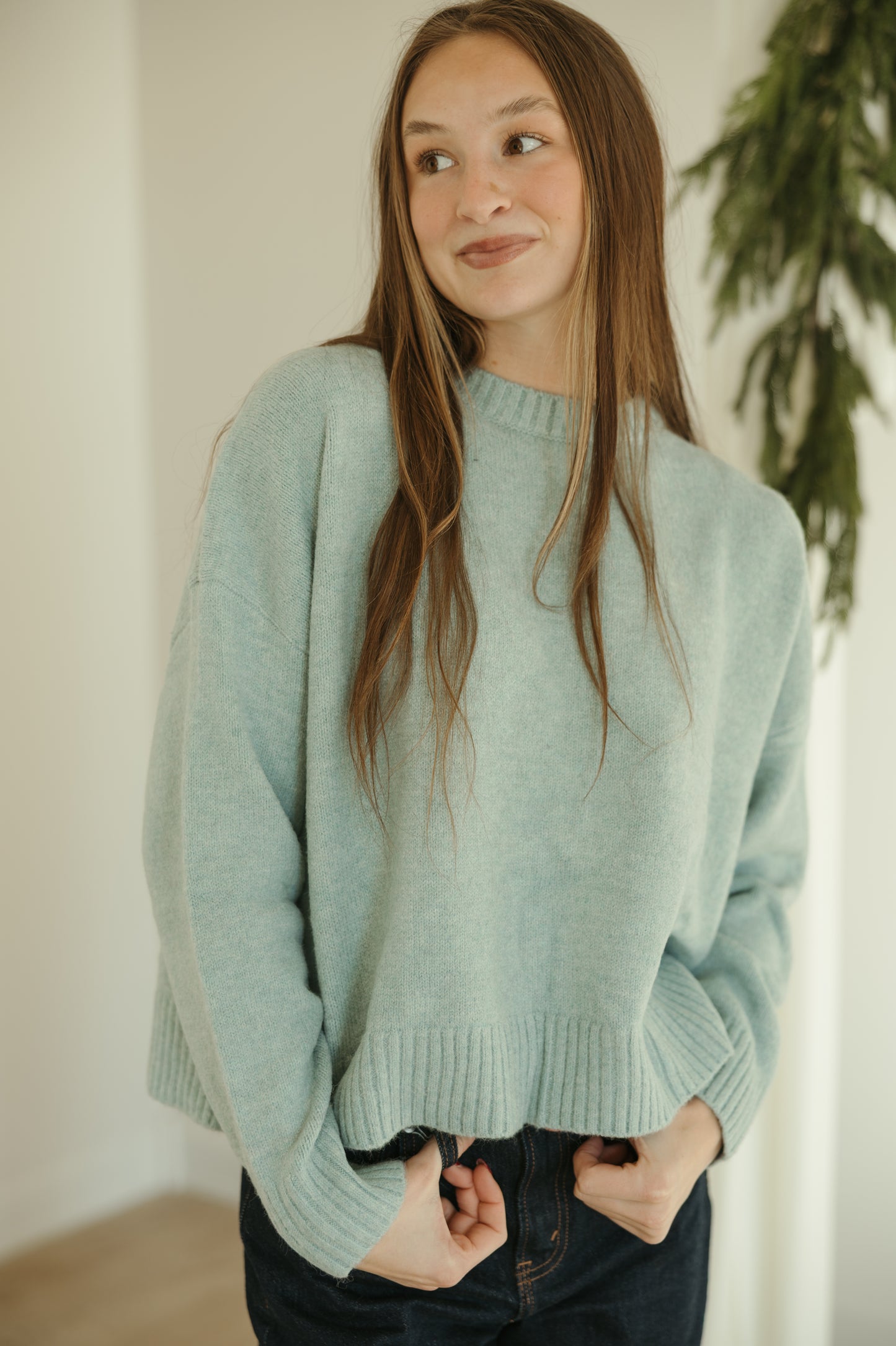 Soft Blue Tie Back Sweater