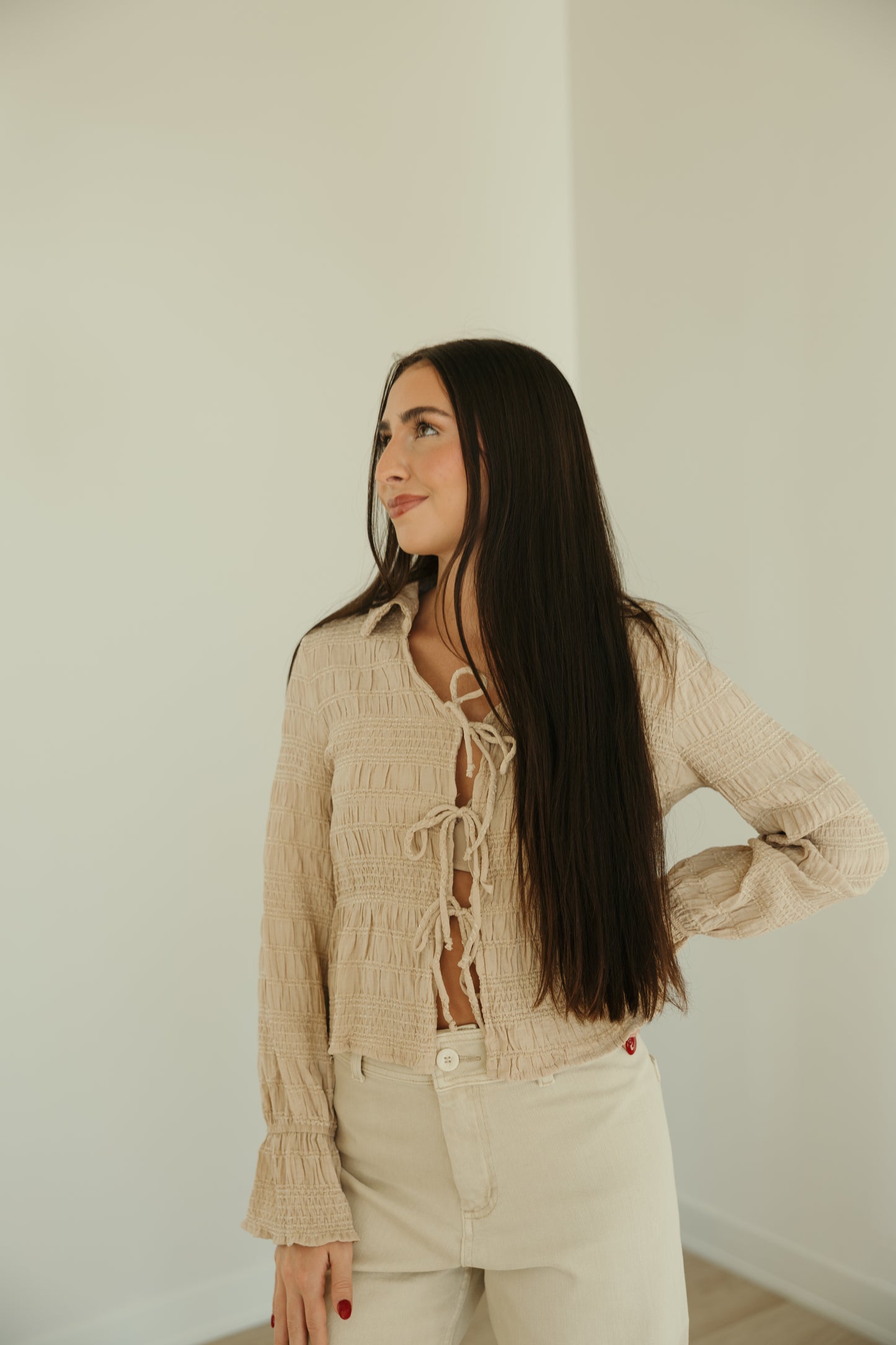 Taupe Textured Knit Tie Top