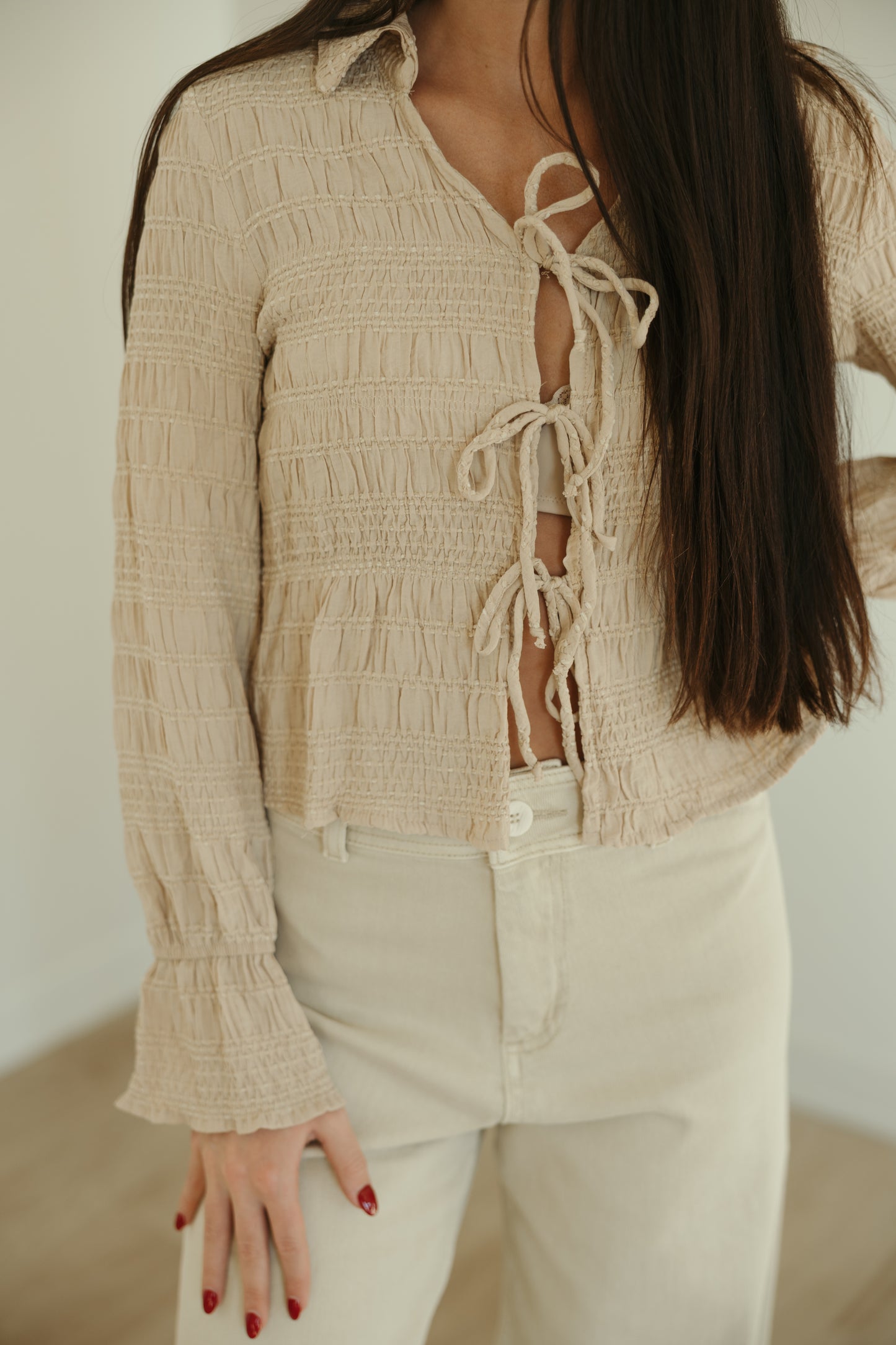 Taupe Textured Knit Tie Top