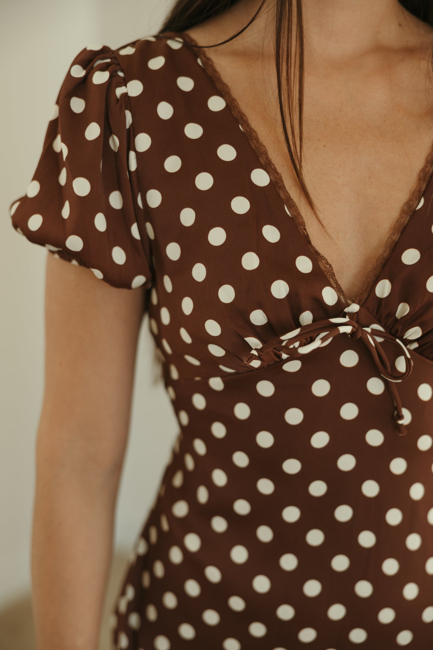 Brown Polka Dot Midi Dress
