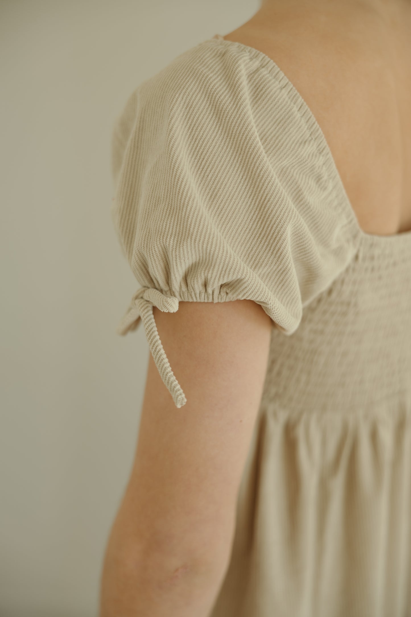 Taupe Puff Sleeve Sweatheart Dress