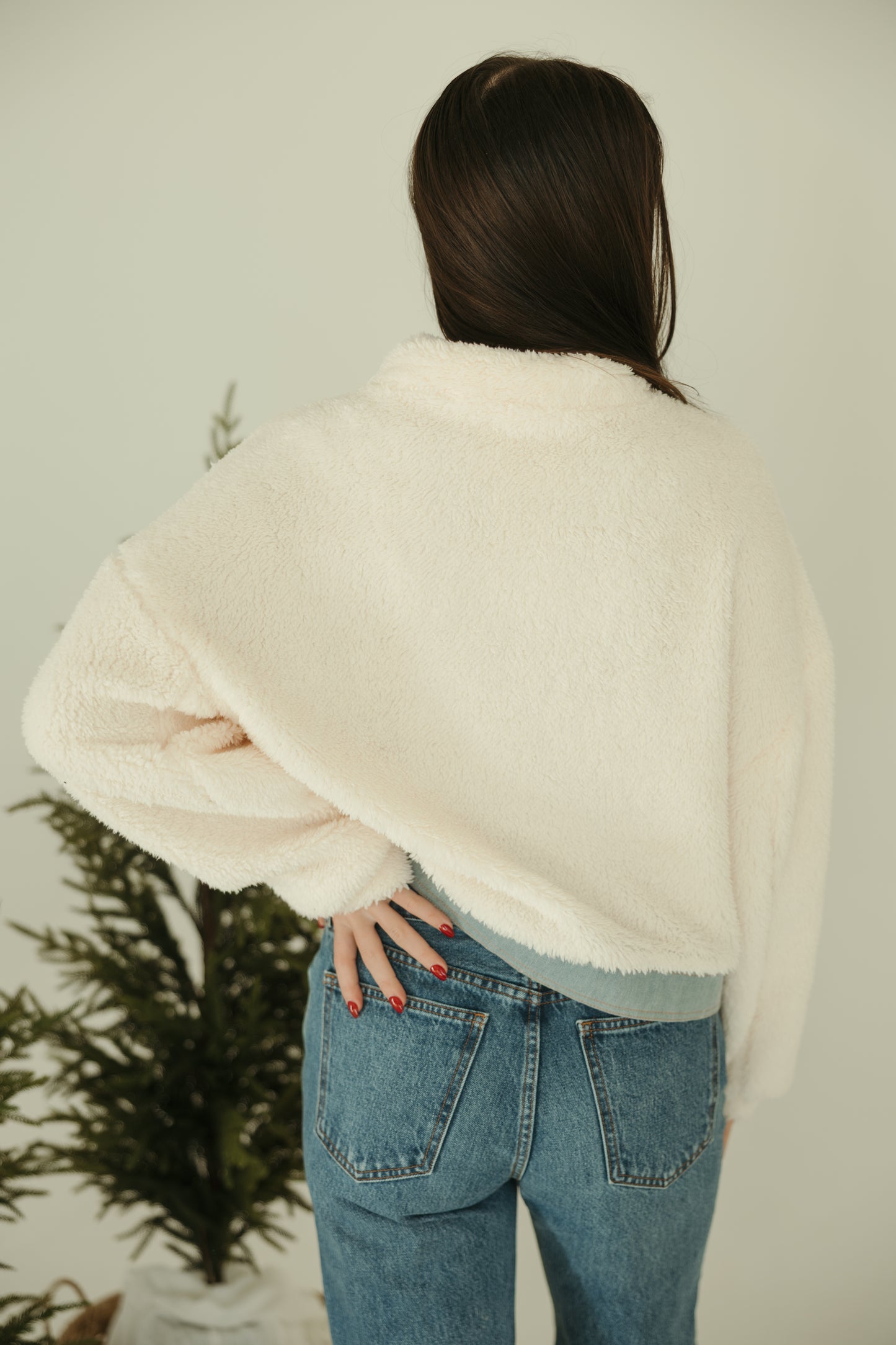 Denim Detail Fuzzy Jacket