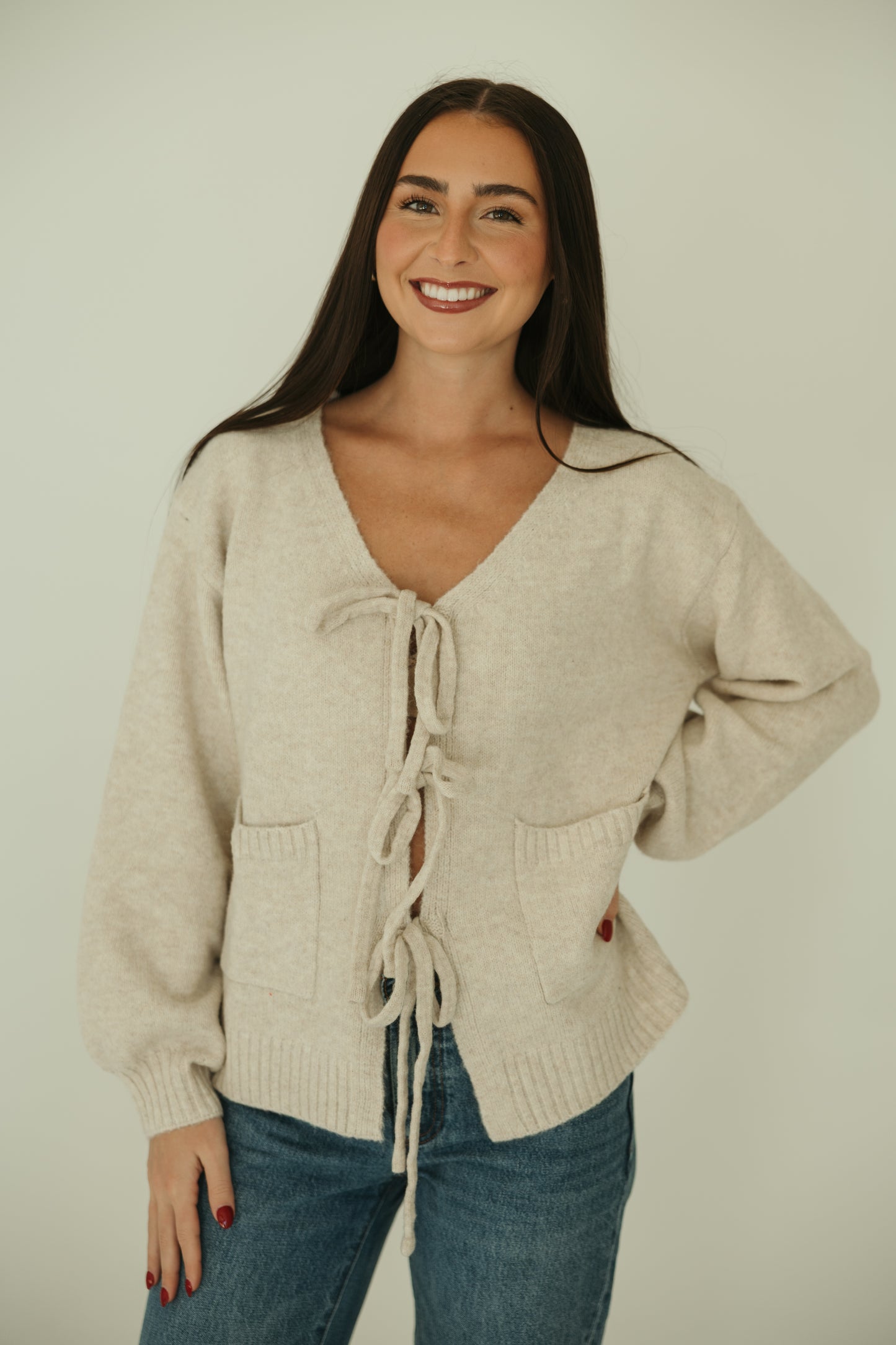 Taupe Tie Front Cardigan