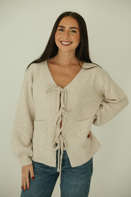 Taupe Tie Front Cardigan