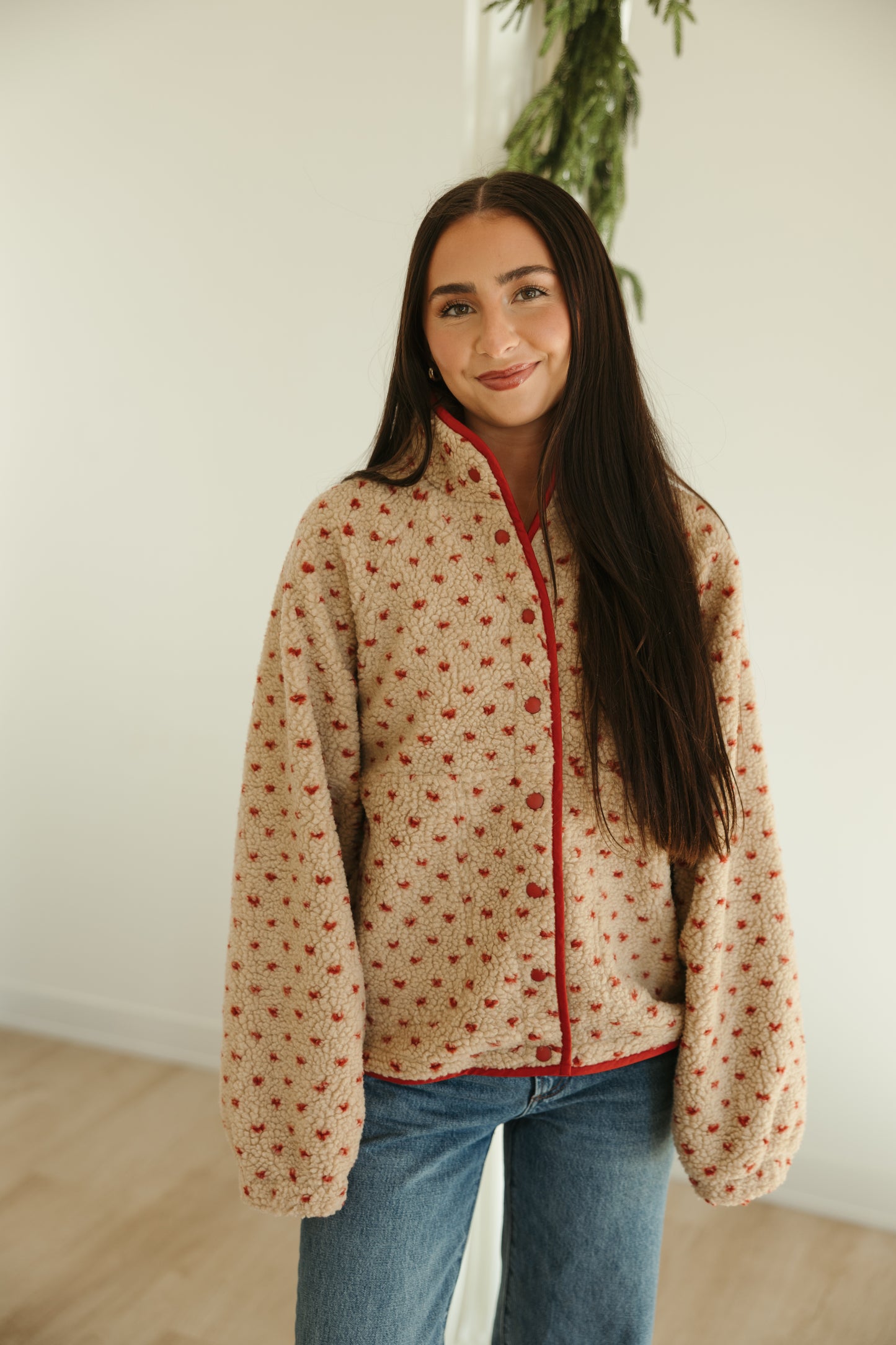 Taupe & Red Fleece Jacket