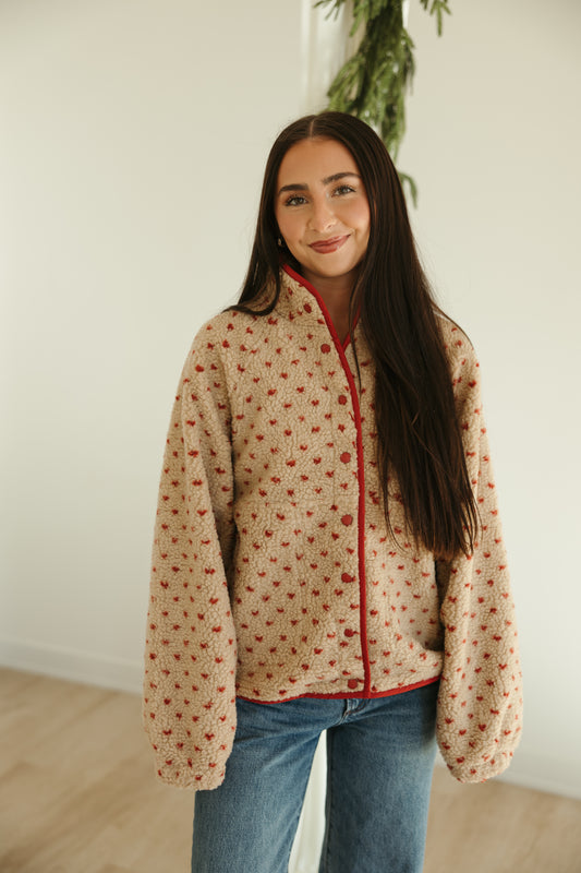 Taupe & Red Fleece Jacket