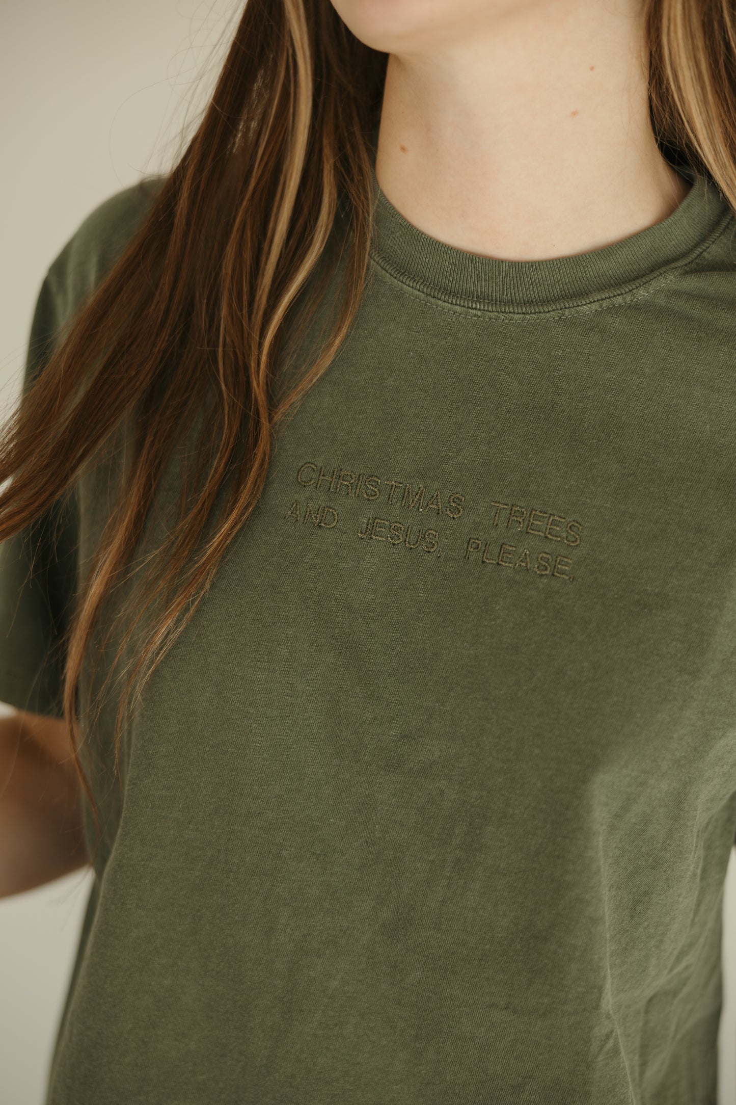 Christmas Trees & Jesus Please Embroidered Tee