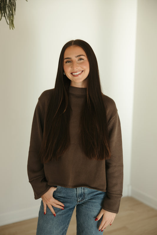 Brown Basic Long Sleeve Sweater