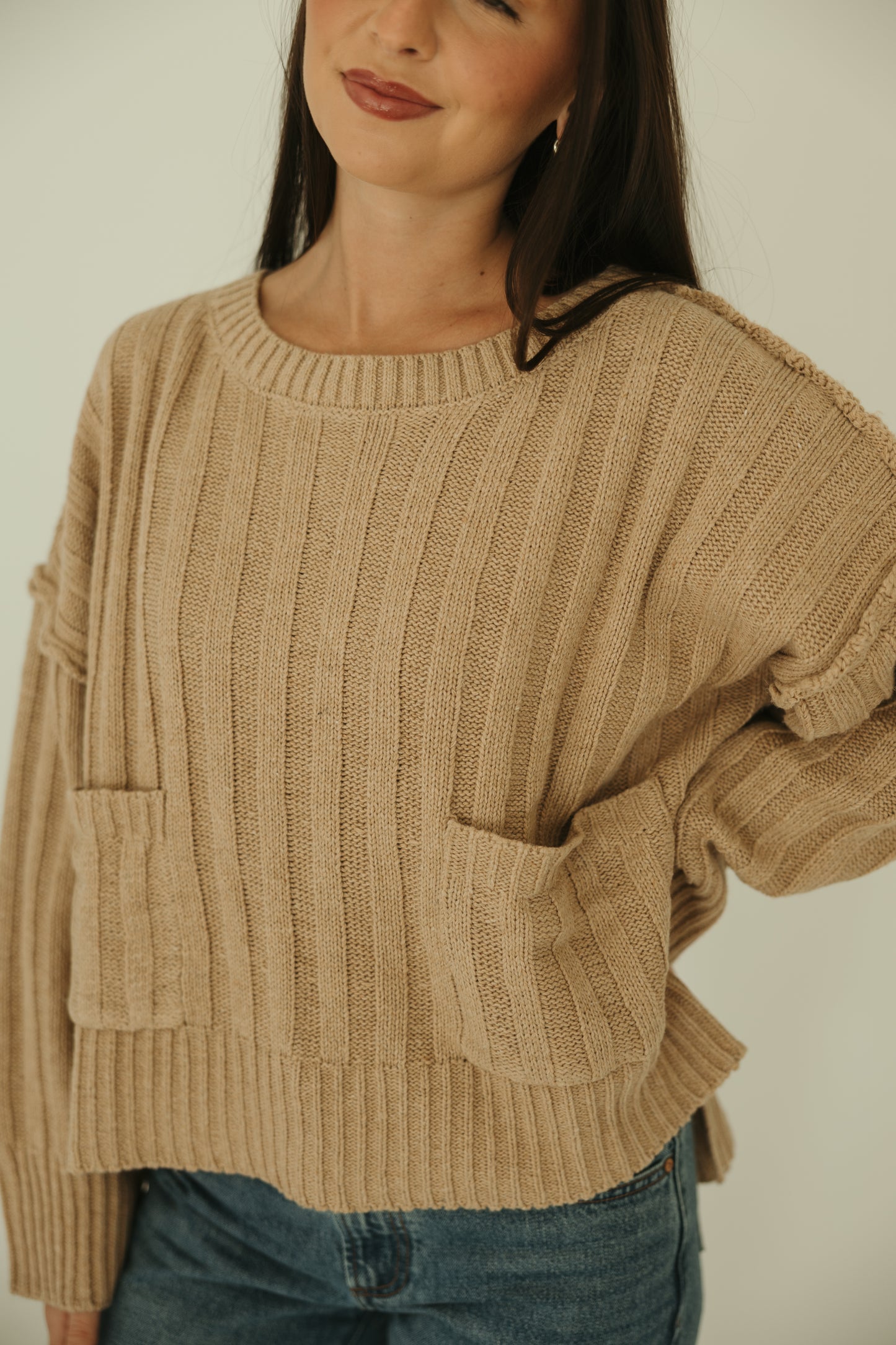 Wheat Pullover Pocket Sweater