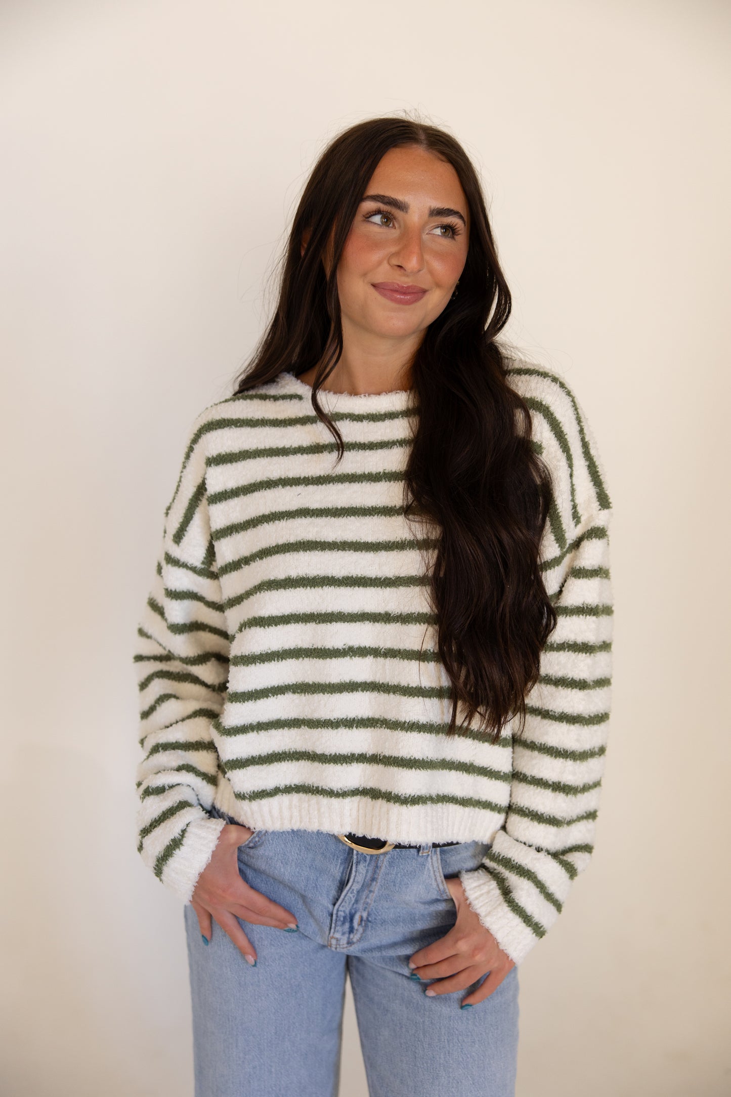 Green Fuzzy Stripe Sweater