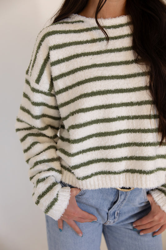 Green Fuzzy Stripe Sweater
