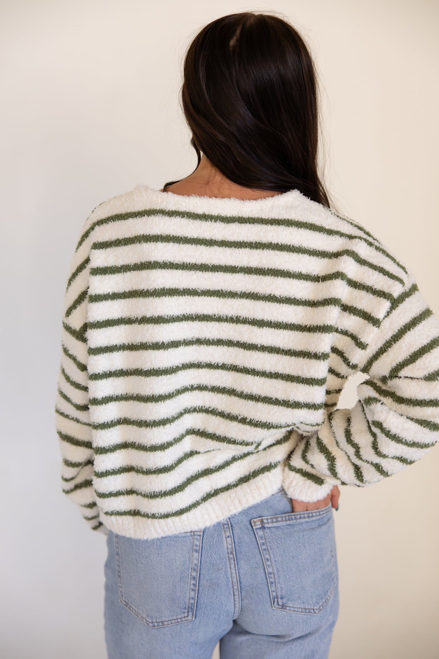 Green Fuzzy Stripe Sweater