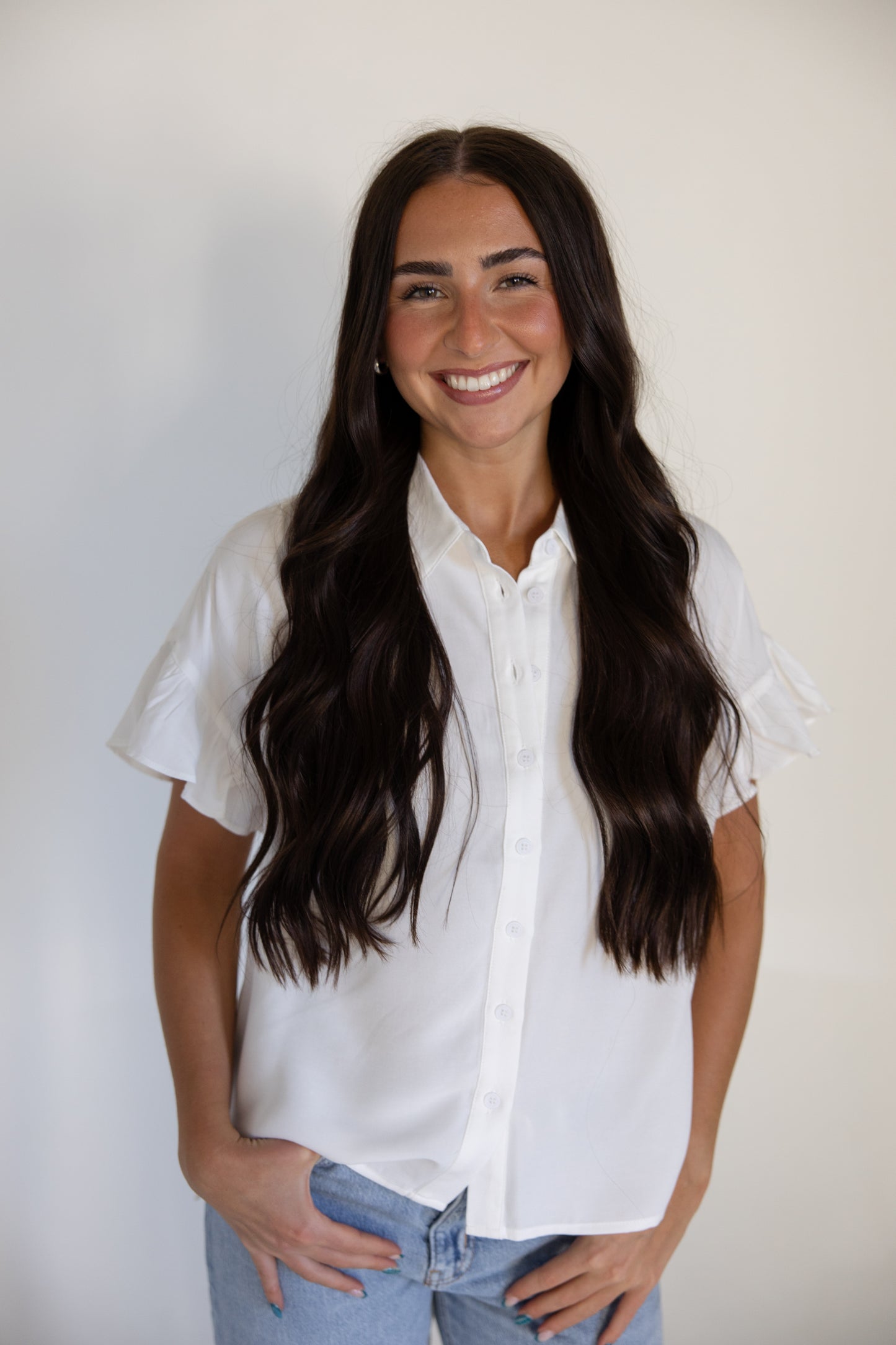 Ivory Ruffle Short Sleeve Top