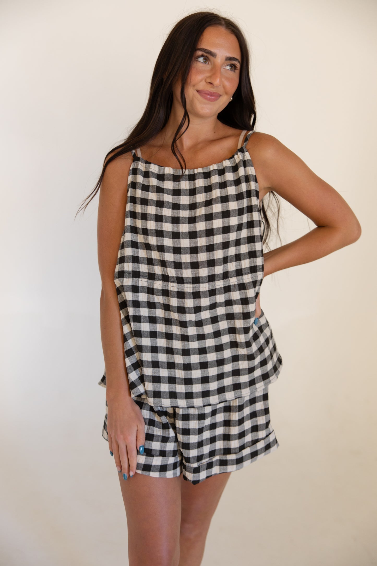 Gingham Elastic Waist Tank Top