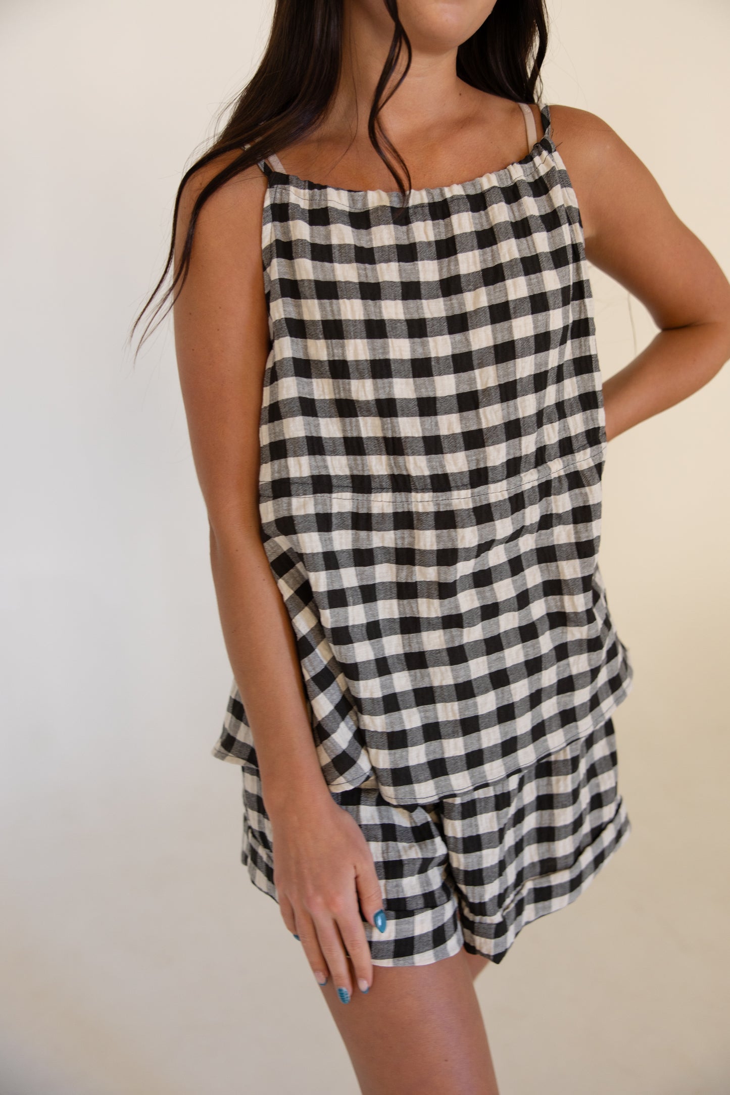 Gingham Elastic Wasitband Shorts