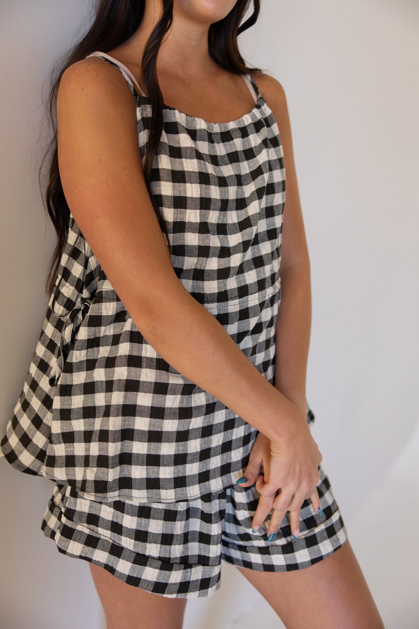 Gingham Elastic Wasitband Shorts