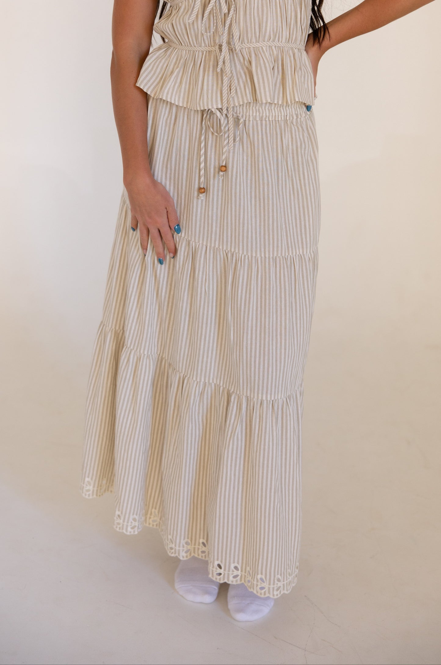 Natural Stripe Midi Skirt
