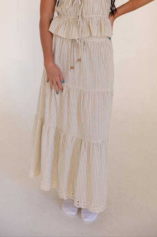 Natural Stripe Midi Skirt
