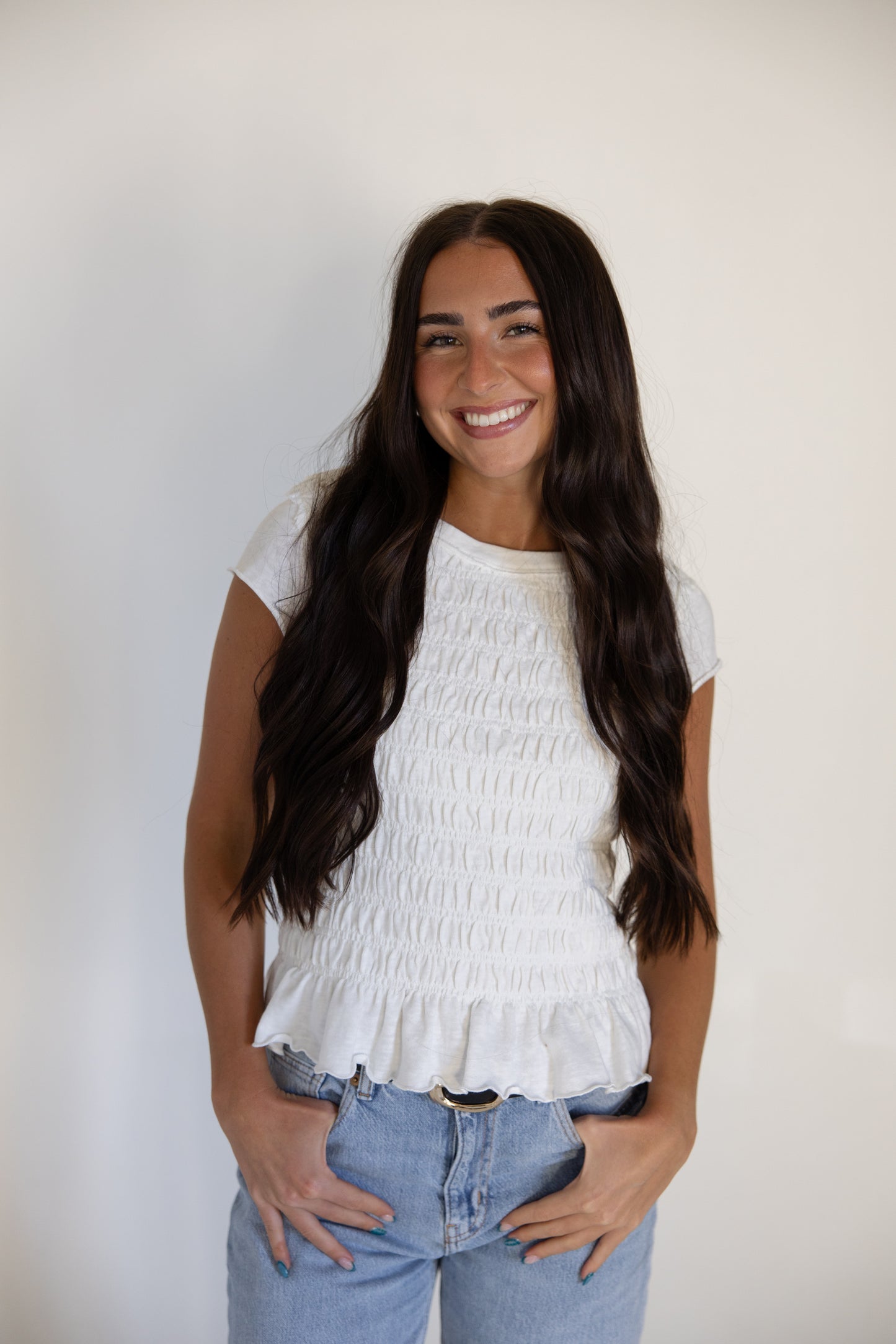 White Cap Sleeve Smocked Top