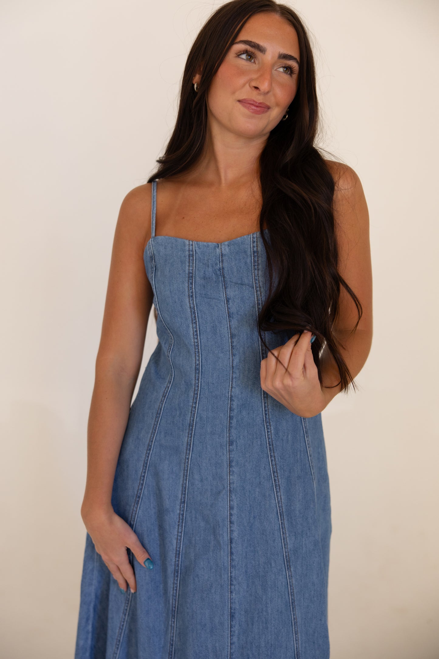 Paneled Denim Maxi Dress