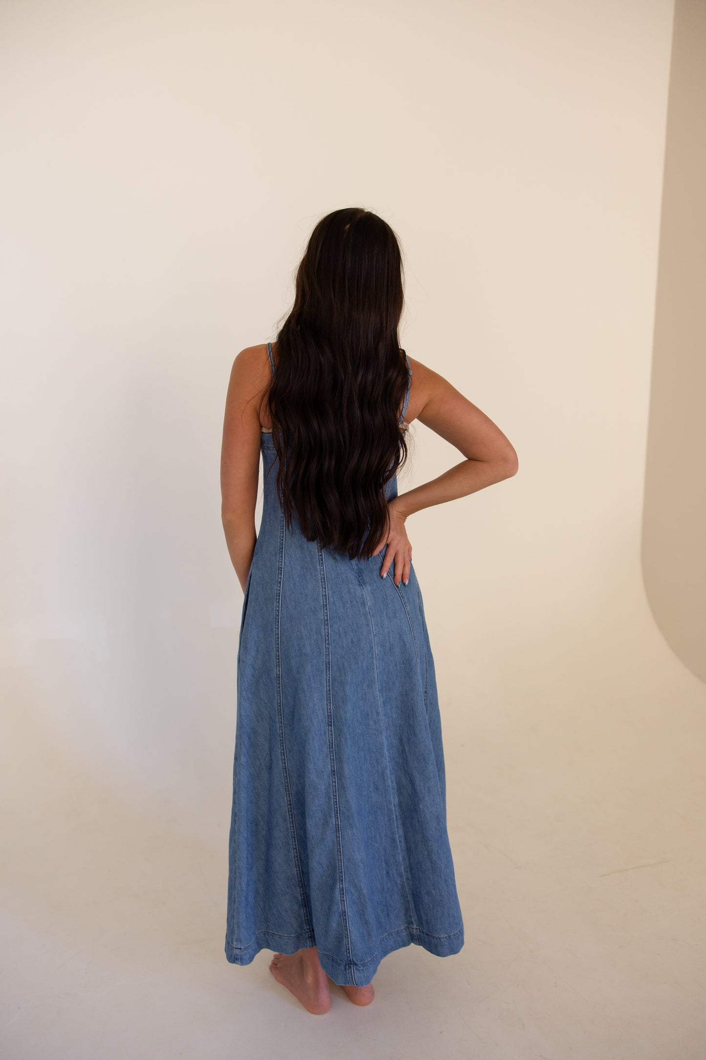 Paneled Denim Maxi Dress