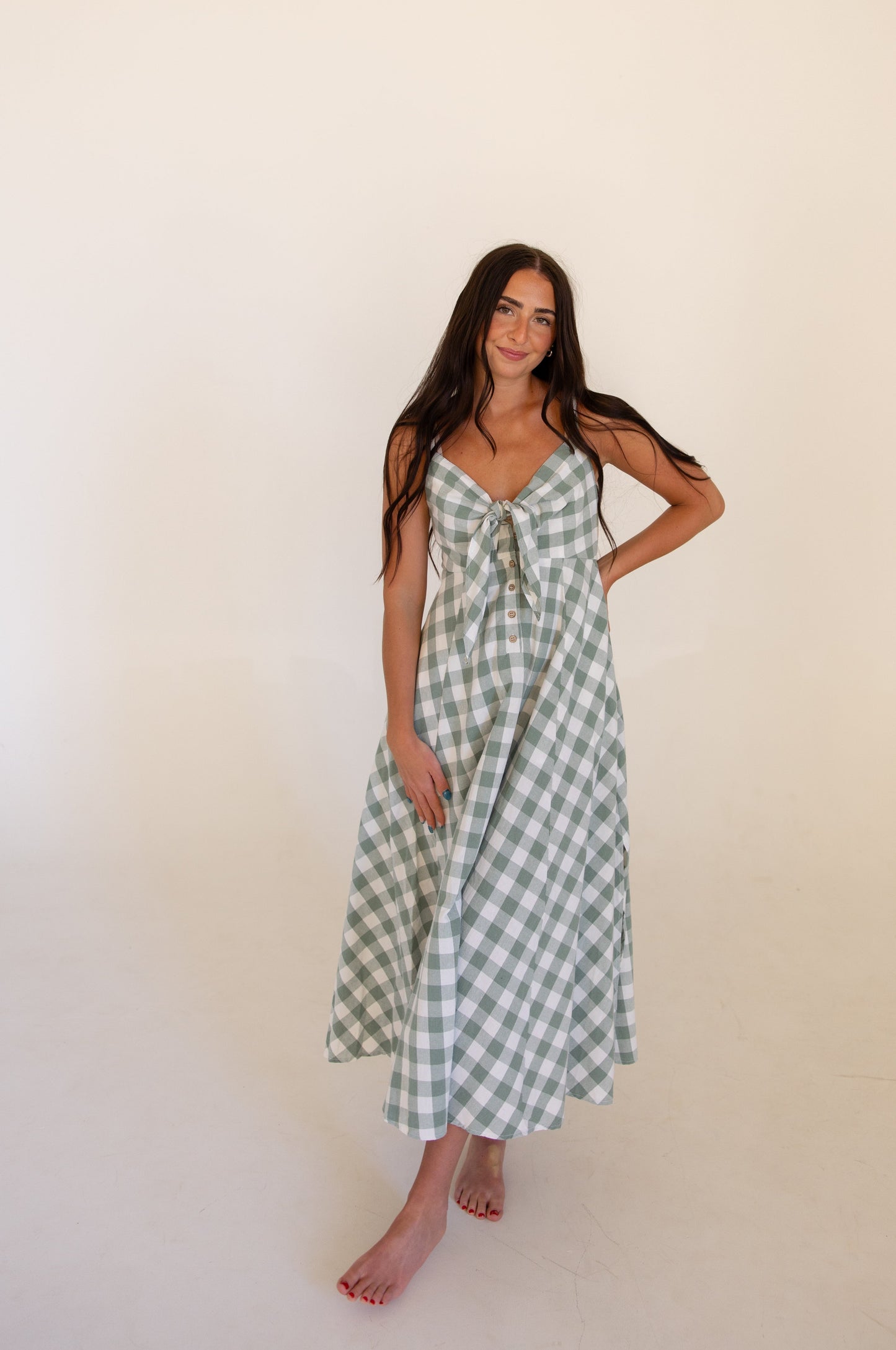 Basil Tie Front Gingham Dress