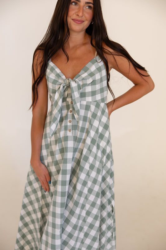 Basil Tie Front Gingham Dress