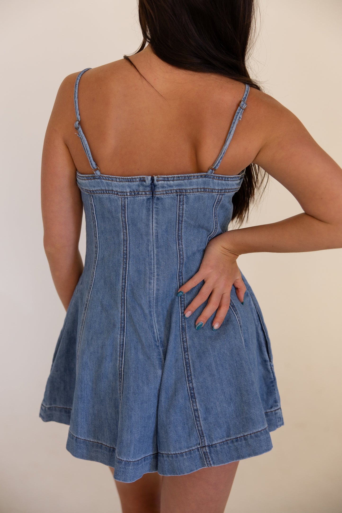 Paneled Denim Romper