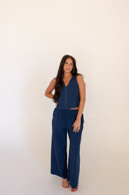 Indigo Button Vest Top