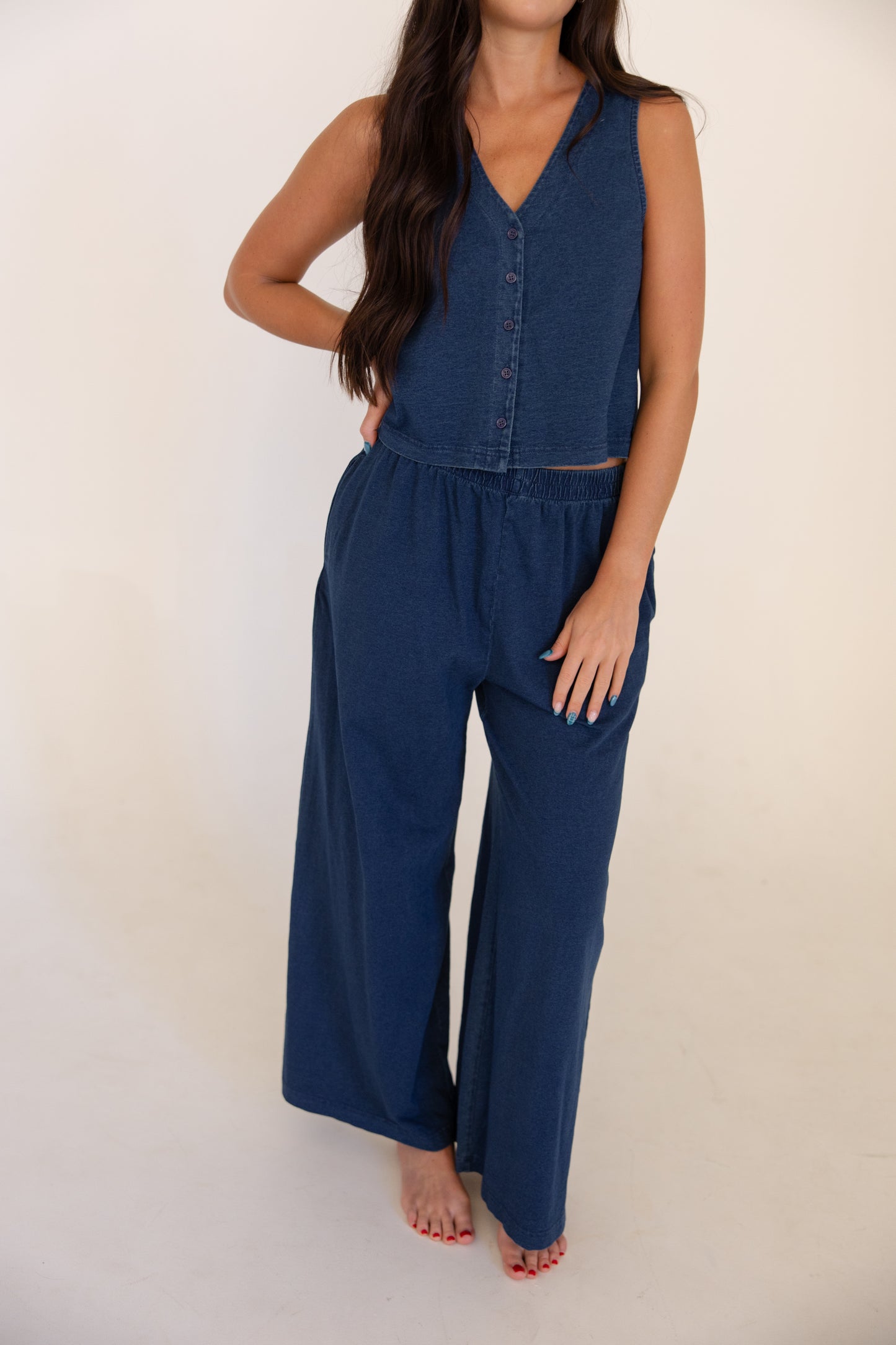 Indigo Stretch Wide Leg Pants
