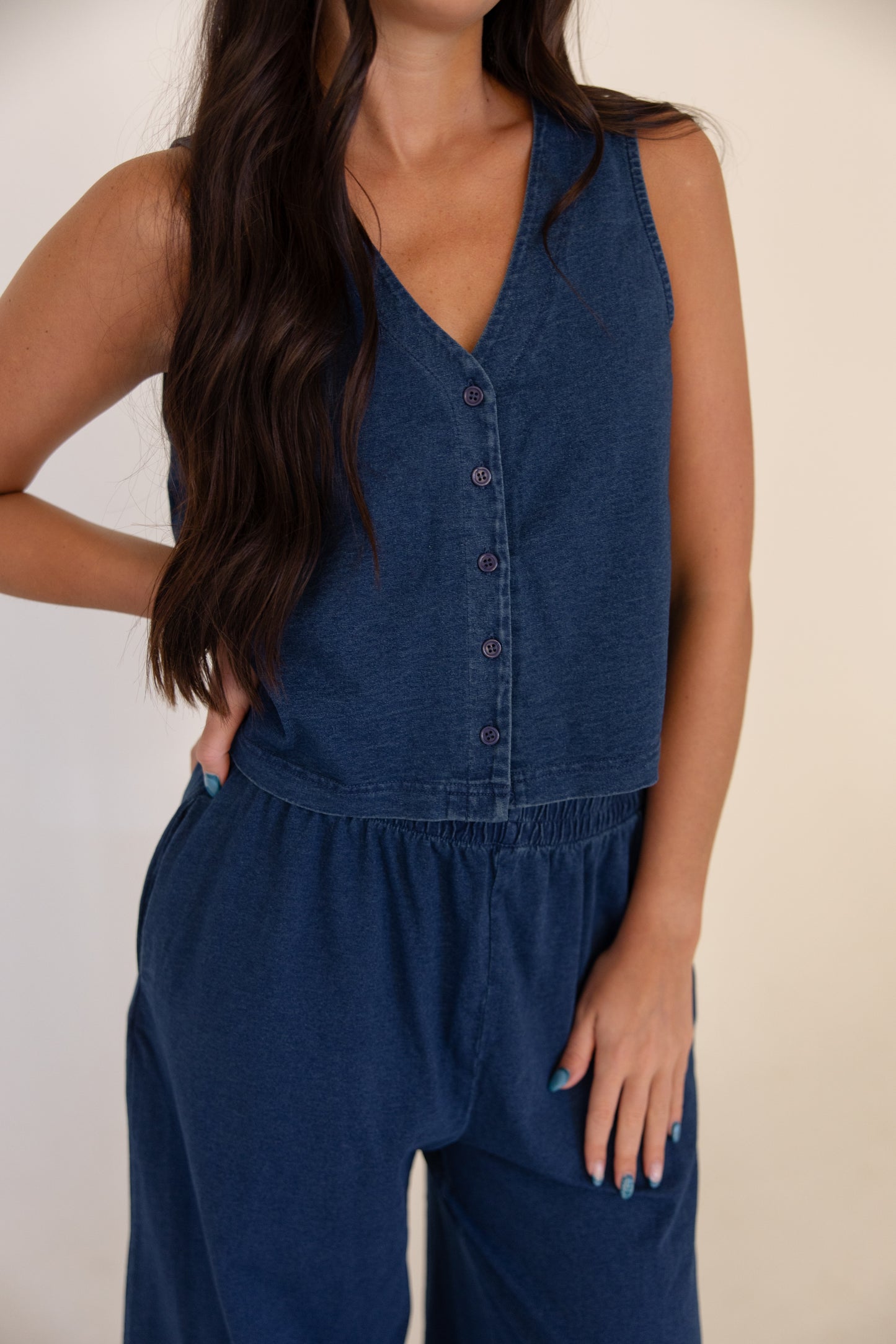 Indigo Button Vest Top