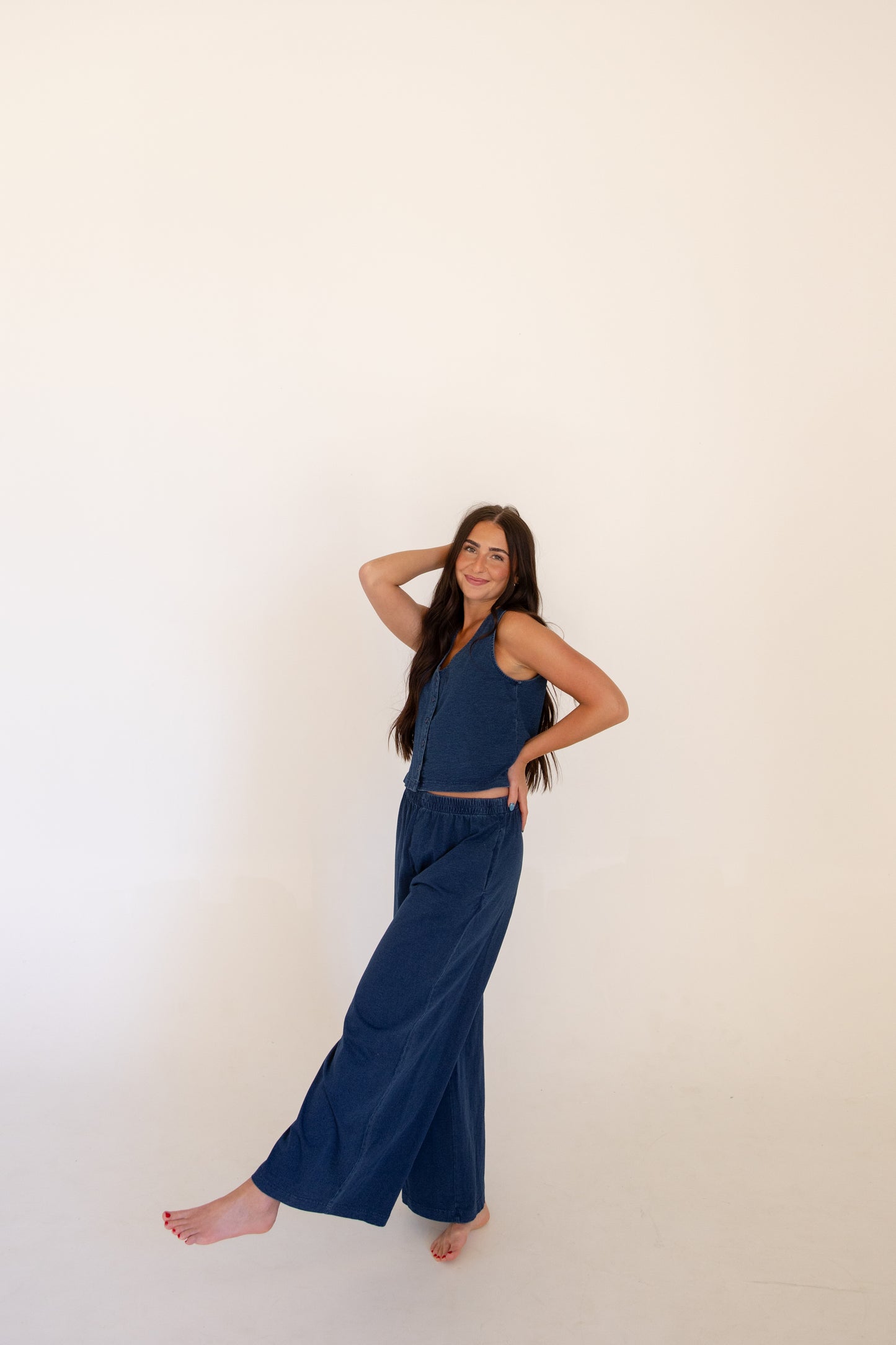 Indigo Stretch Wide Leg Pants