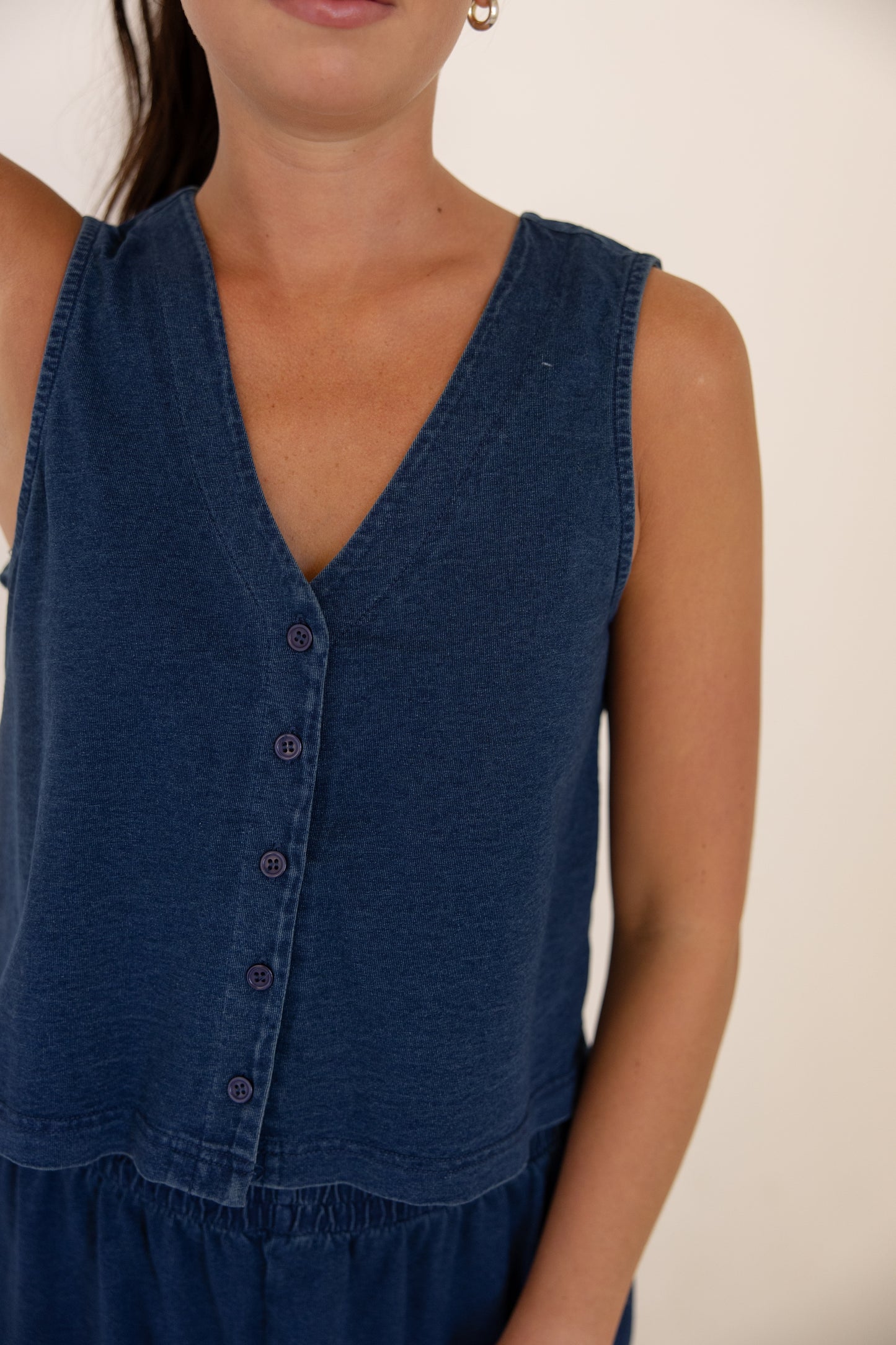 Indigo Button Vest Top