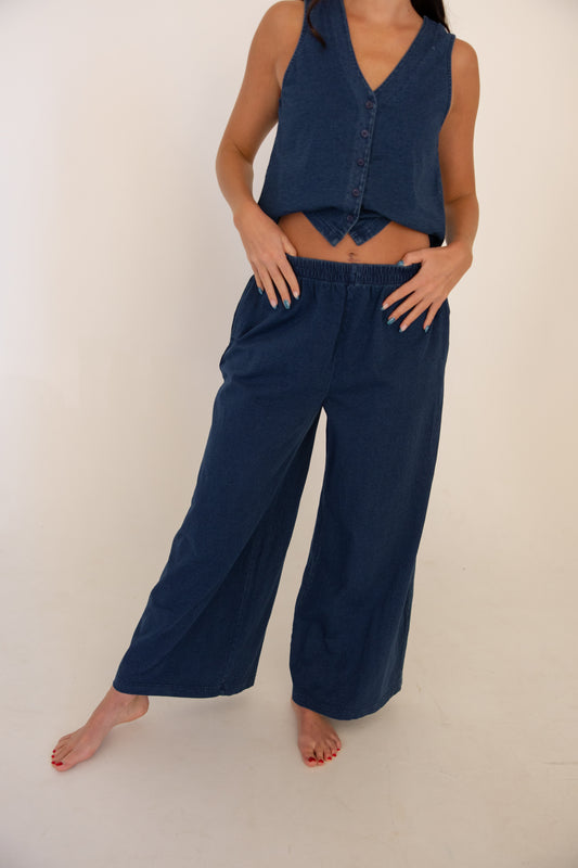 Indigo Stretch Wide Leg Pants