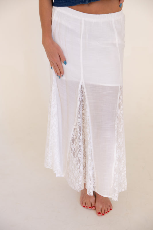 White Lace Detail Maxi Skirt