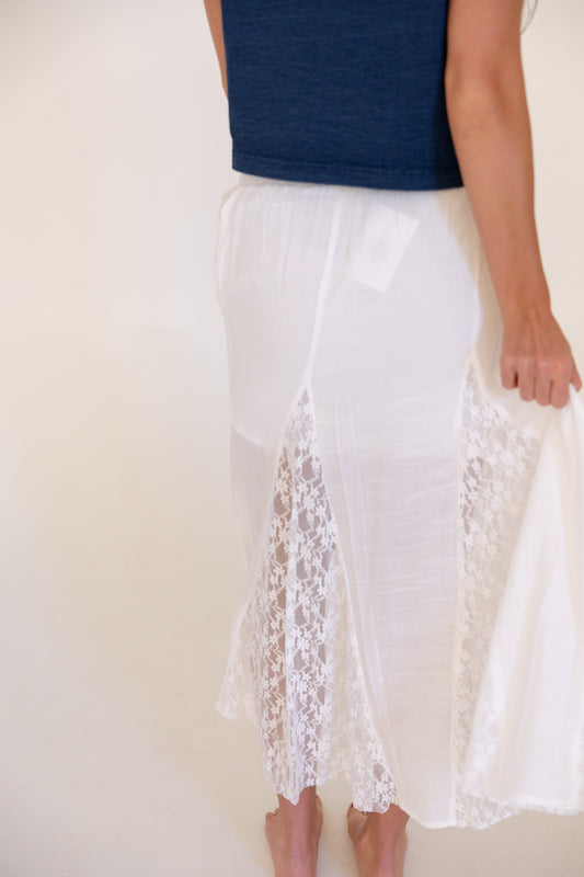 White Lace Detail Maxi Skirt