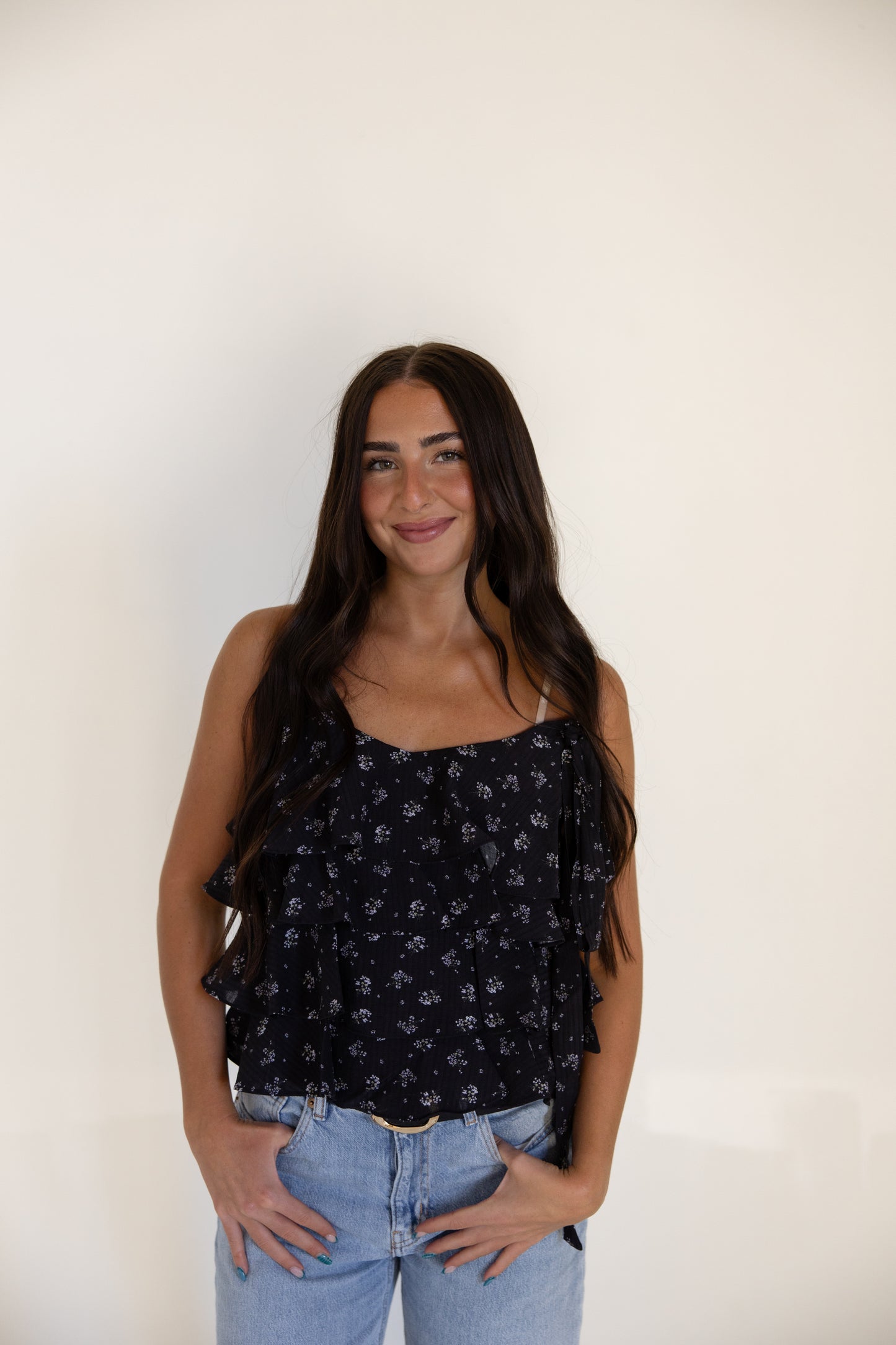Black Floral Tiered Tank