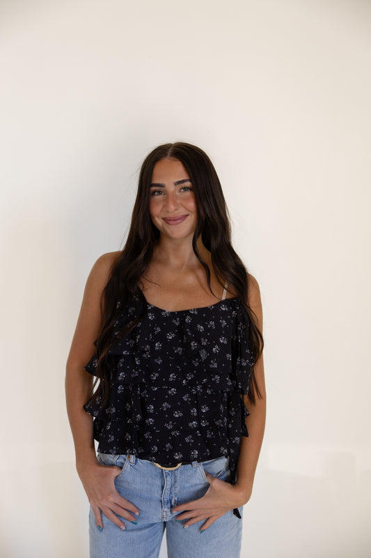 Black Floral Tiered Tank