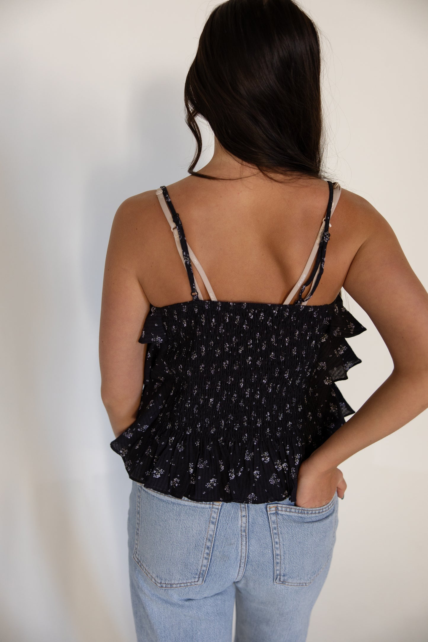 Black Floral Tiered Tank