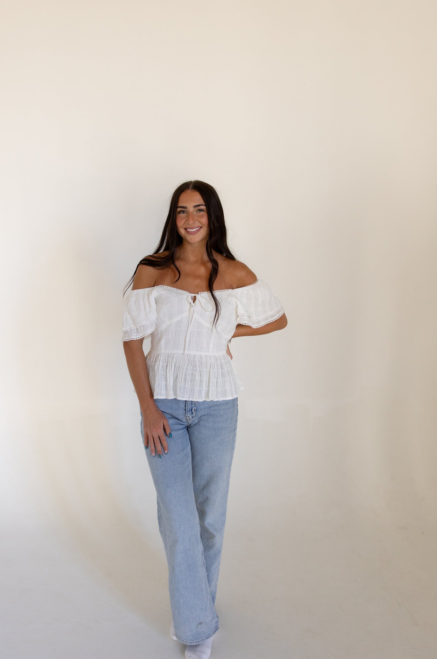 White Flutter Sleeve Top