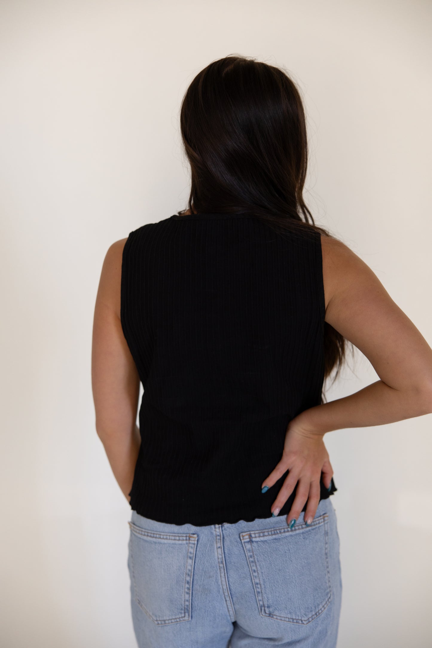 Ribbed Button Front Tank
