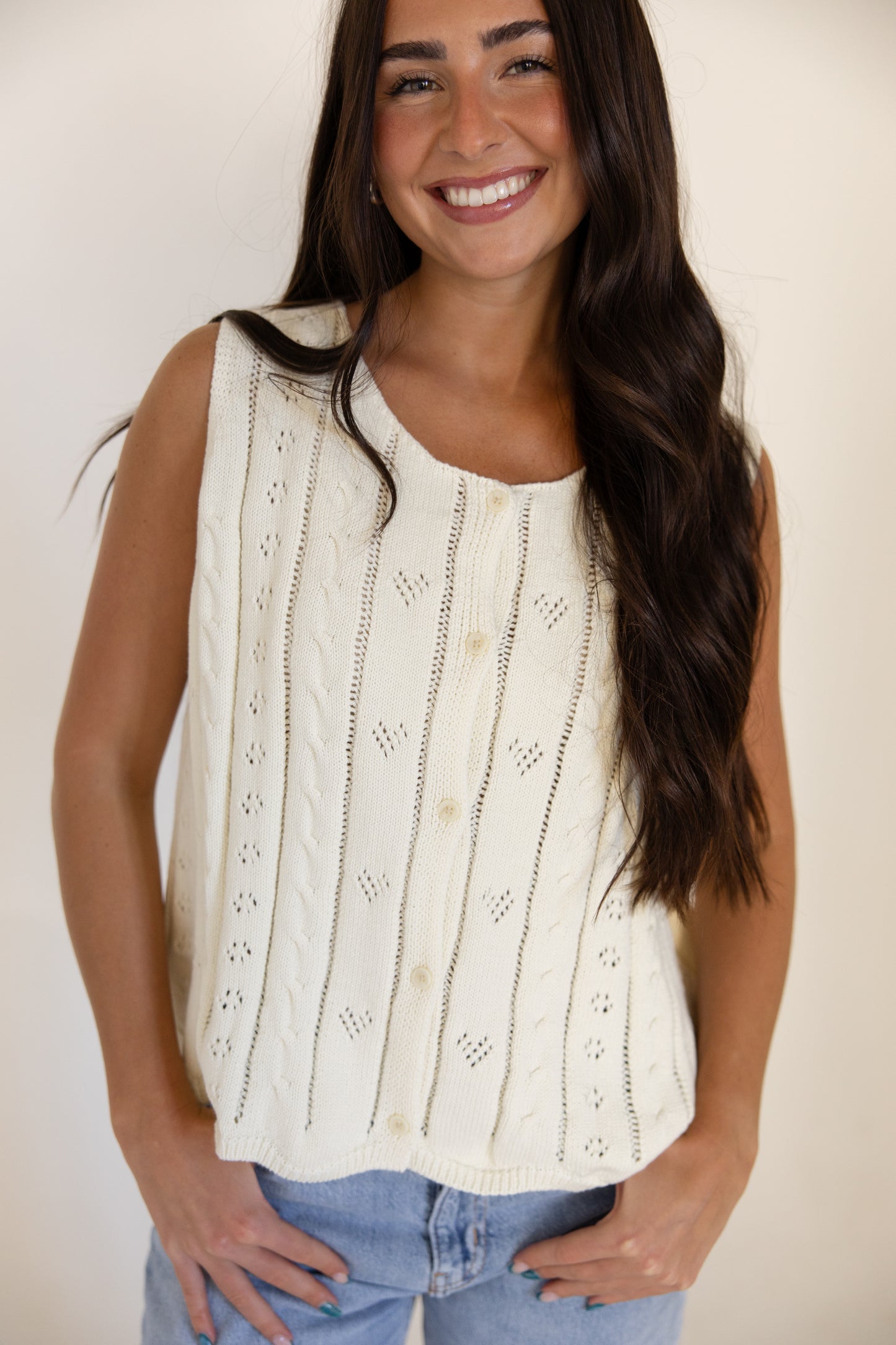 Cream Detailed Knit Sweater Vest