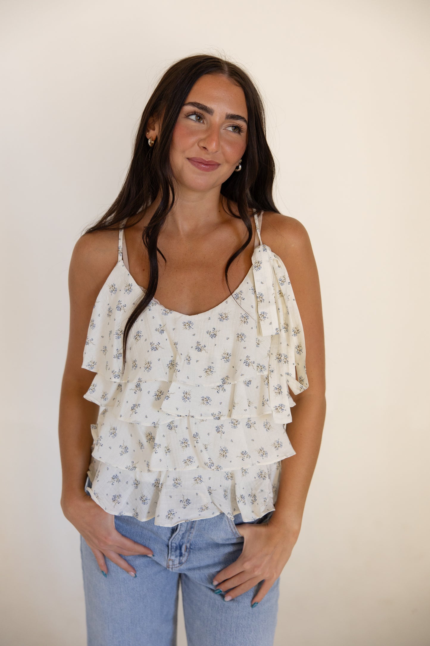 Ivory Floral Tiered Tank
