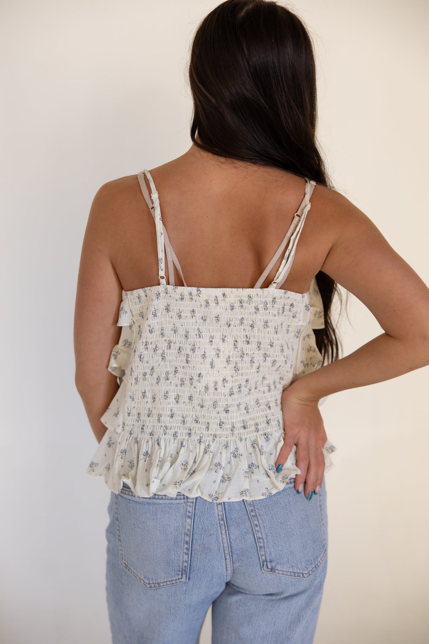 Ivory Floral Tiered Tank