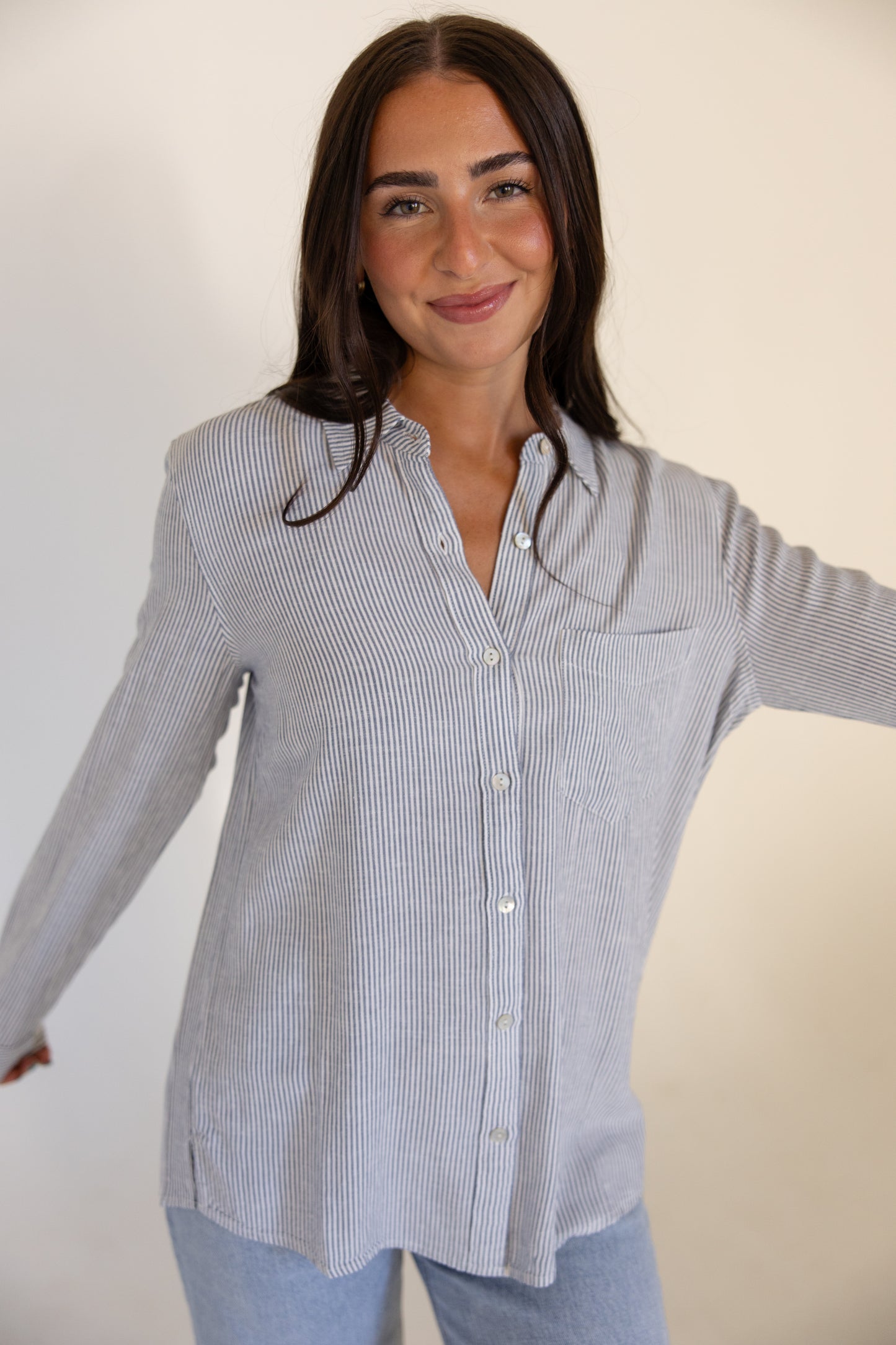 Linen Blend Stripe Button Down