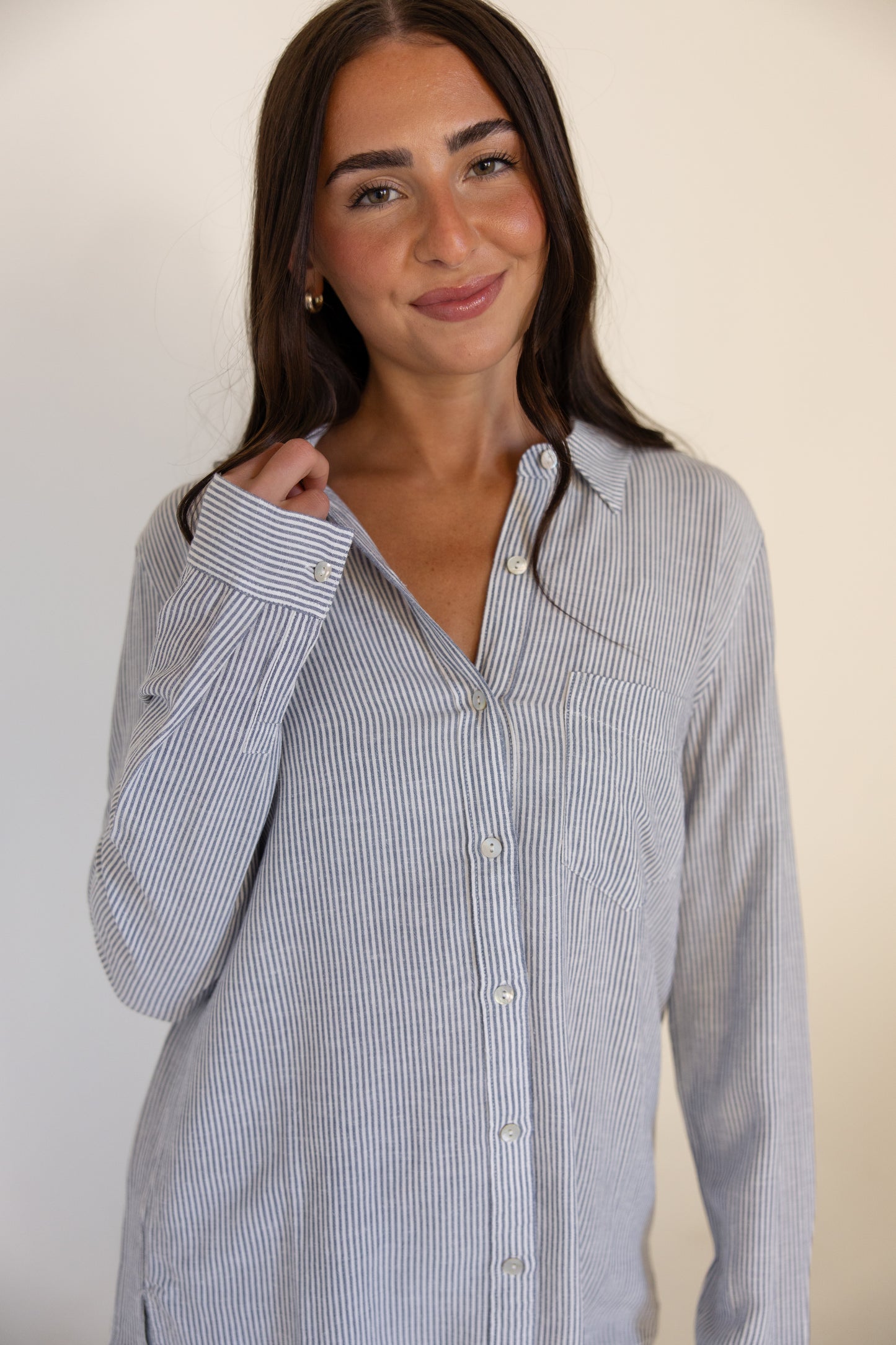 Linen Blend Stripe Button Down