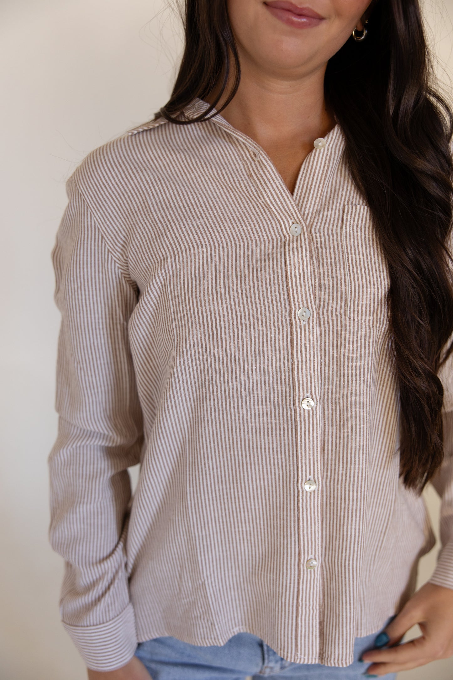 Linen Blend Stripe Button Down